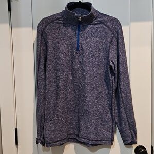 Lululemon Men's Surge 1/4 Zip Pullover Jacket Heathered Ink Blue Thumbholes